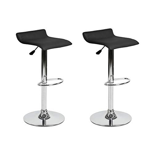 FurnitureR Set de 2 Bancos para Bar Taburetes de Altura Fija, Asiento de PVC con Base de Metal Cromado Negro