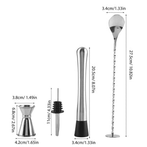 Bartender Kit - Juego de preparación de cócteles con Juego de Utensilios de Bar Jigger, Muddler, Licor, vertido, Cuchara mezcladora para Uso doméstico Profesional, Acero Inoxidable