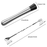 Juego de 4 Muddler Bar Tools Essentials,SourceTon 10 pulgadas de cóctel de acero inoxidable Muddler y 3 piezas de cucharas para mezclar Ideal para barman