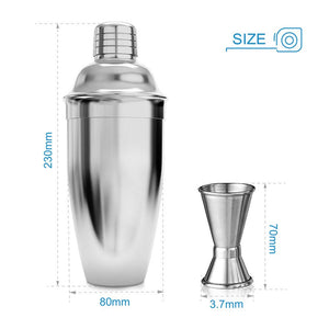 6 Piezas Utensilios de Bar, Conjuntos para el Bar Coctelera de Cóctel de Acero Inoxidable - con Coctelera de cóctel 750ml , Probeta graduada con doble cara 30 / 15ml, Boquillas de vino, Agitador para hielo, Cuchara de mezcla .