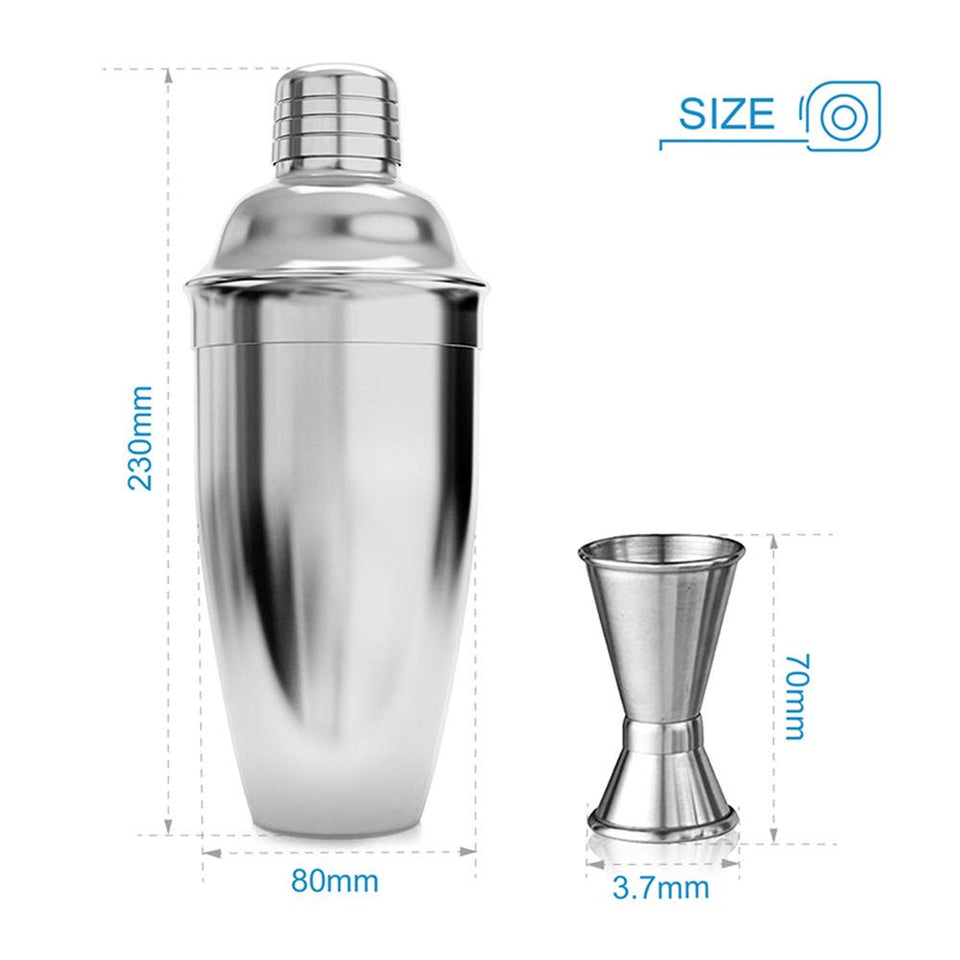 6 Piezas Utensilios de Bar, Conjuntos para el Bar Coctelera de Cóctel de Acero Inoxidable - con Coctelera de cóctel 750ml , Probeta graduada con doble cara 30 / 15ml, Boquillas de vino, Agitador para hielo, Cuchara de mezcla .