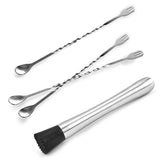 Juego de 4 Muddler Bar Tools Essentials,SourceTon 10 pulgadas de cóctel de acero inoxidable Muddler y 3 piezas de cucharas para mezclar Ideal para barman