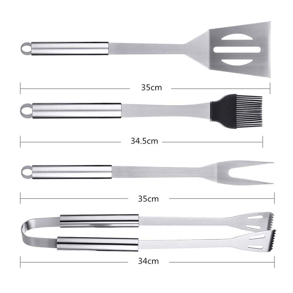 BBQ Tools Set RabbitStorm- Set de 18 Utensilios y Cubiertos Profesional para Asador Carne Asada en Acero Inoxidable. Espátula, Pinzas, Tenedores, Pinchos, Cepillo para Asar, etc.Barbacoa al Aire libre, Picnic de Camping -Kit de Regalo