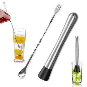 Juego de 4 Muddler Bar Tools Essentials,SourceTon 10 pulgadas de cóctel de acero inoxidable Muddler y 3 piezas de cucharas para mezclar Ideal para barman