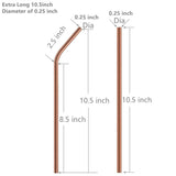 Conjunto de 8 Popotes de Acero Inoxidable, Metal Pajitas Extra Largos para Beber, 10.5 Pulgadas, Pajitas para Batidos Bebidas Frías, Cócteles, Café, Té Helado, Capuchino (4 Rectas | 4 Dobladas | 2 Brochas)