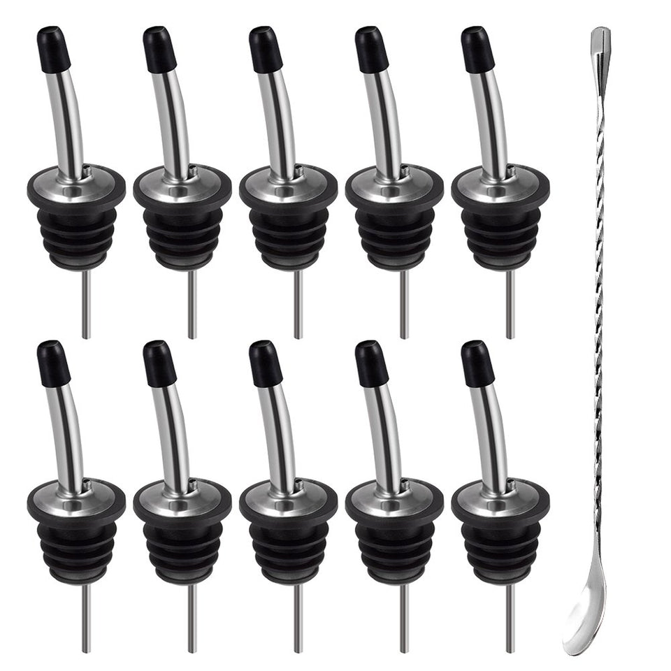 10 Piezas Vertedores para Vino con Cuchara de mezcla del cóctel de la barra de la manija de 12 pulgadas, SENHAI Acero inoxidable Aireador / Vertedor para Vino + Cuchara para bar Barra de acero inoxidable cuchara