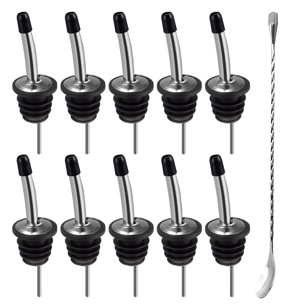 10 Piezas Vertedores para Vino con Cuchara de mezcla del cóctel de la barra de la manija de 12 pulgadas, SENHAI Acero inoxidable Aireador / Vertedor para Vino + Cuchara para bar Barra de acero inoxidable cuchara