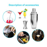 6 Piezas Utensilios de Bar, Conjuntos para el Bar Coctelera de Cóctel de Acero Inoxidable - con Coctelera de cóctel 750ml , Probeta graduada con doble cara 30 / 15ml, Boquillas de vino, Agitador para hielo, Cuchara de mezcla .