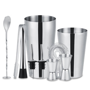 Juego de 10 piezas de coctelera de acero inoxidable para medir el hielo, colador de hielo, cuchara para mezclar las utensilios de bar