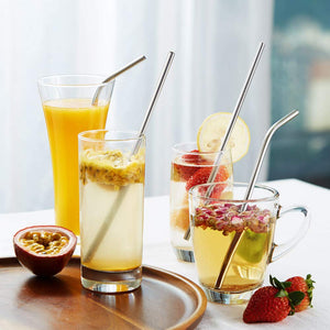 Conjunto de 8 Popotes de Acero Inoxidable, Metal Pajitas Extra Largos para Beber, 10.5 Pulgadas, Pajitas para Batidos Bebidas Frías, Cócteles, Café, Té Helado, Capuchino (4 Rectas | 4 Dobladas | 2 Brochas)