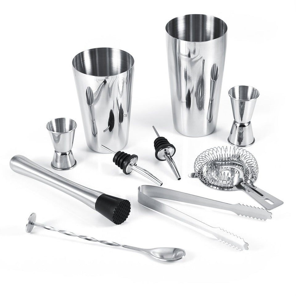 Juego de 10 piezas de coctelera de acero inoxidable para medir el hielo, colador de hielo, cuchara para mezclar las utensilios de bar