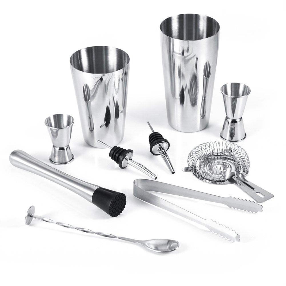 Juego de 10 piezas de coctelera de acero inoxidable para medir el hielo, colador de hielo, cuchara para mezclar las utensilios de bar