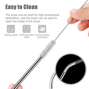 Conjunto de 8 Popotes de Acero Inoxidable, Metal Pajitas Extra Largos para Beber, 10.5 Pulgadas, Pajitas para Batidos Bebidas Frías, Cócteles, Café, Té Helado, Capuchino (4 Rectas | 4 Dobladas | 2 Brochas)