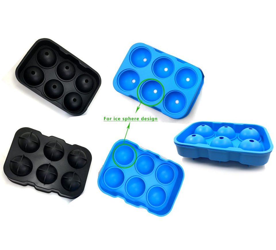 2 Packs of 6-Cavity Ice Ball Mold SourceTon Black and Blue Flexible Silicone Ice Sphere Tray Reusable Ice Ball Maker for Whisky Bourbon Cocktail
