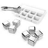 Cubos de hielo de acero inoxidable, Cubos enfriadores para whiskey, Piedras de whiskey aprobadas por la FDA, materiales de grado alimenticio (Set de 8, incluye pinzas)