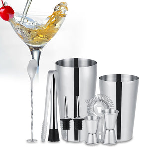 Juego de 10 piezas de coctelera de acero inoxidable para medir el hielo, colador de hielo, cuchara para mezclar las utensilios de bar