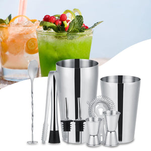 Juego de 10 piezas de coctelera de acero inoxidable para medir el hielo, colador de hielo, cuchara para mezclar las utensilios de bar