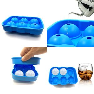 2 Packs of 6-Cavity Ice Ball Mold SourceTon Black and Blue Flexible Silicone Ice Sphere Tray Reusable Ice Ball Maker for Whisky Bourbon Cocktail