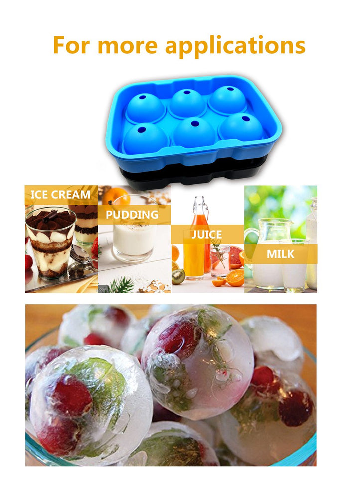 2 Packs of 6-Cavity Ice Ball Mold SourceTon Black and Blue Flexible Silicone Ice Sphere Tray Reusable Ice Ball Maker for Whisky Bourbon Cocktail