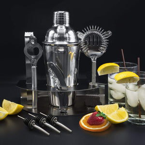 COMLIFE 12 Piezas Utensilios de Bar, Conjuntos para el Bar Coctelera de Cóctel de Acero Inoxidable - con Coctelera de 550 ml, 15/30ml Jigger de Medición,Cuchara de Mezcla,Pinzas, filtro,lodo,abrebotellas etc