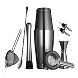 Boston Juego de coctelera para cantineros profesionales, incluye coctelera de latas de 532 ml y 828 ml, colador, medidor, mortero, cuchara mezcladora y vertedor de cóctel (9 piezas), Black-9 Piece