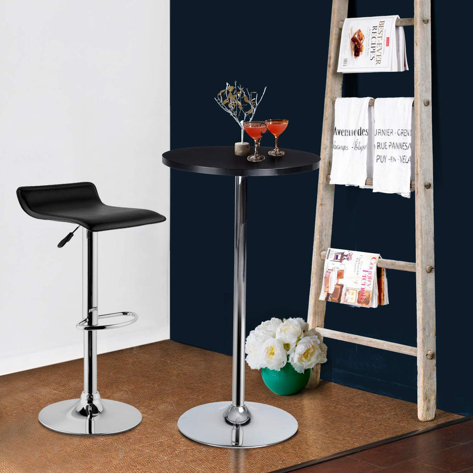 FurnitureR Set de 2 Bancos para Bar Taburetes de Altura Fija, Asiento de PVC con Base de Metal Cromado Negro