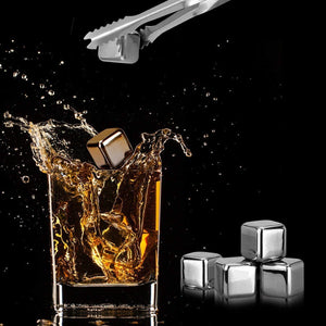 Cubos de hielo de acero inoxidable, Cubos enfriadores para whiskey, Piedras de whiskey aprobadas por la FDA, materiales de grado alimenticio (Set de 8, incluye pinzas)