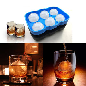 2 Packs of 6-Cavity Ice Ball Mold SourceTon Black and Blue Flexible Silicone Ice Sphere Tray Reusable Ice Ball Maker for Whisky Bourbon Cocktail