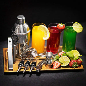 COMLIFE 12 Piezas Utensilios de Bar, Conjuntos para el Bar Coctelera de Cóctel de Acero Inoxidable - con Coctelera de 550 ml, 15/30ml Jigger de Medición,Cuchara de Mezcla,Pinzas, filtro,lodo,abrebotellas etc