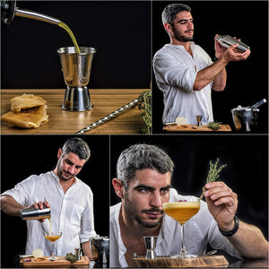 Juego de bar Juego para Bartender de 16 piezas con Combinación de Cócteles - Juego de Herramientas de Bar Casero y Profesional - Coctelera Martini y Herramientas de Bar - Juego para Cóctel con Bono de Recetas Exclusivas