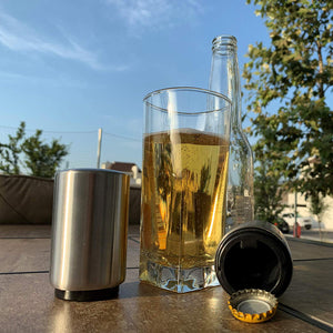 Destapador de cerveza, abridor de botellas automático de acero inoxidable con imán para las corcholatas, ideal en hogar, bar o restaurante con diseño vanguardista y calidad premium